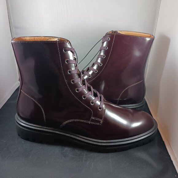 Express $148 Burgundy Women's Patent Leather Combat Boots size 10 - Picture 1 of 11